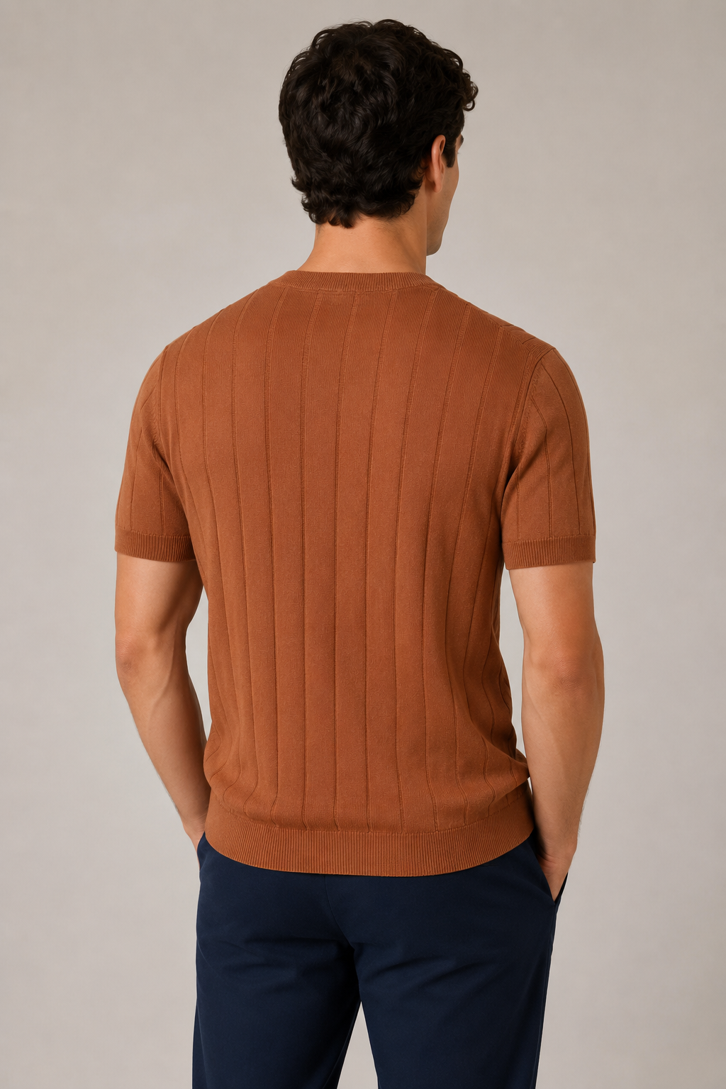 Playeras Para Hombre de Punto Tejida Acanalada A61452 Cocoa