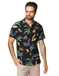 Camisas Para Hombre Bobois Moda Casuales De Manga Corta Con Estampado De Playa Relaxed Fit B41553 Negro