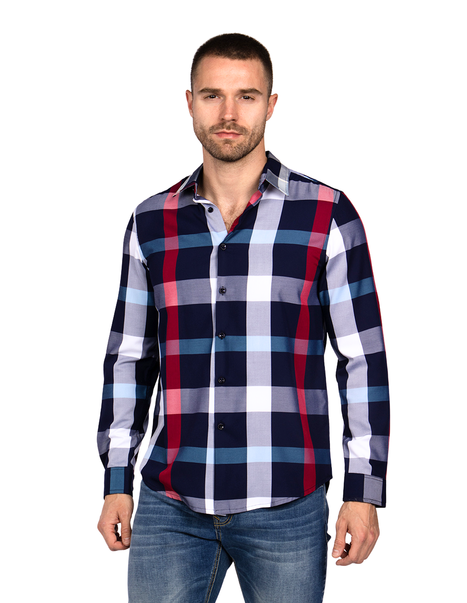 Camisas Para Hombre Bambú Manga Larga B51338 Marino