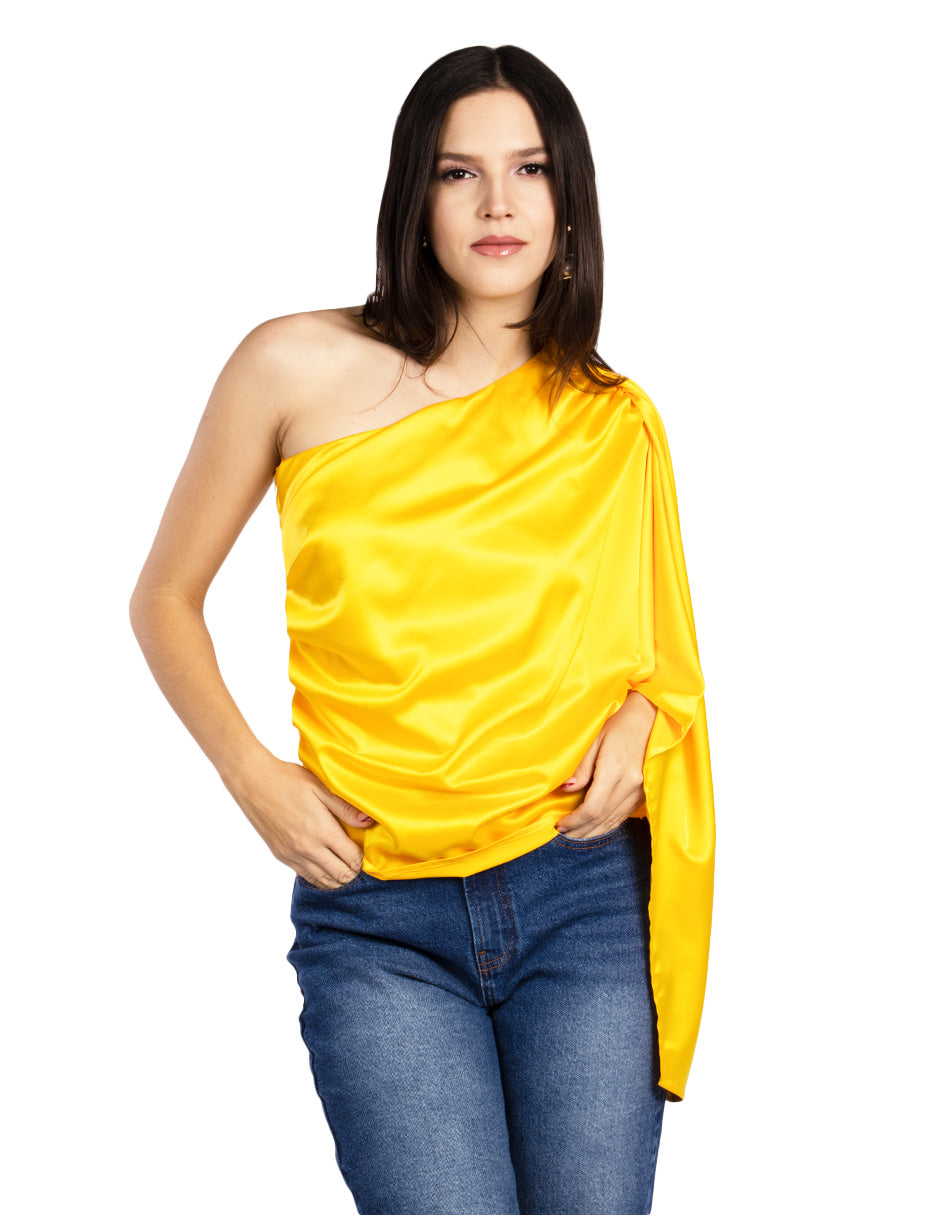 Blusas Para Mujer Satinada De Un Hombro N51100 Amarillo