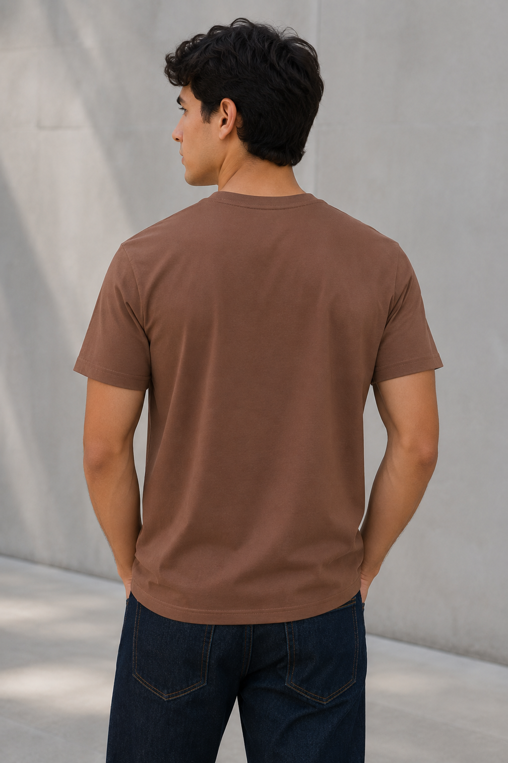 Playeras Para Hombre Básica De Cuello Redondo De Algodón A65401 Café