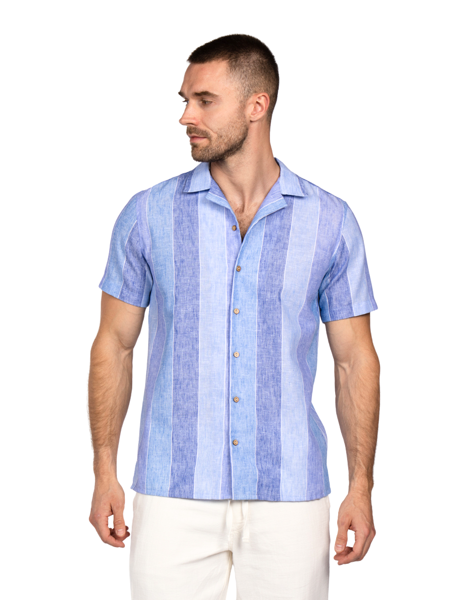 Camisas Para Hombre Tipo Lino Rayas B51375 Azul