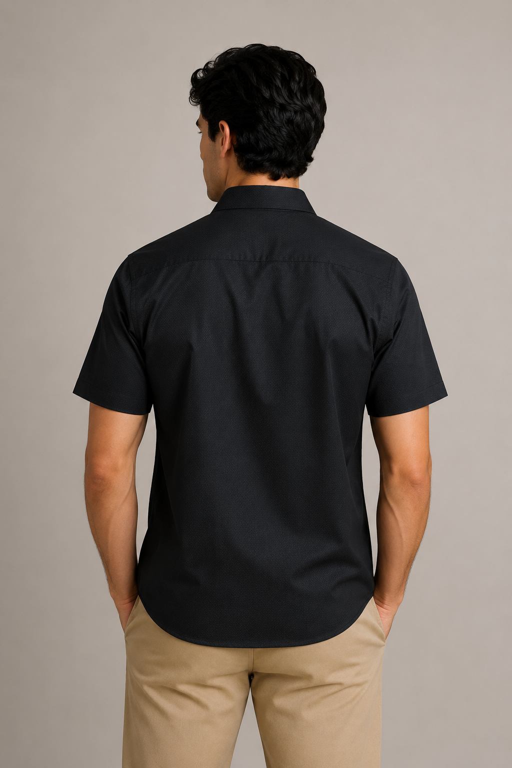 Camisa para Hombre Manga Corta Jacquard Sin Costura Antiarrugas B61451 Negro