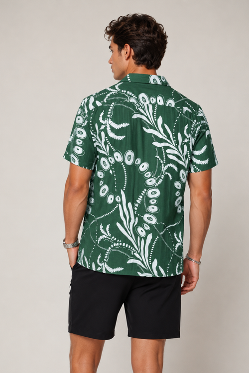 Camisas Para Hombre Manga Corta Verano Playa B61553 Olivo