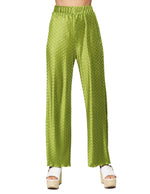 Pantalones Para Mujer Corrugado De Tiro Alto Comodo Wide Leg W41100 Verde