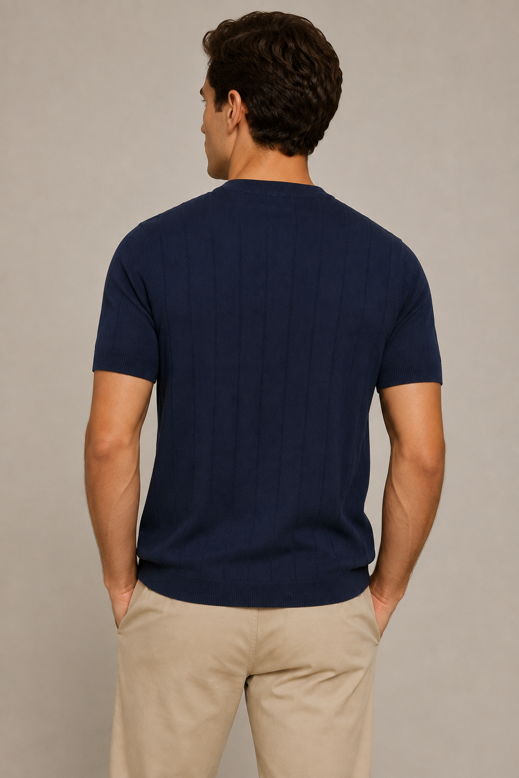 Playeras Para Hombre de Punto Tejida Acanalada A61452 Marino