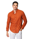 Camisas Para Hombre Bobois Moda Casuales Tipo Lino De Manga Larga Cuello Mao Regular Fit BLINLO Ocre