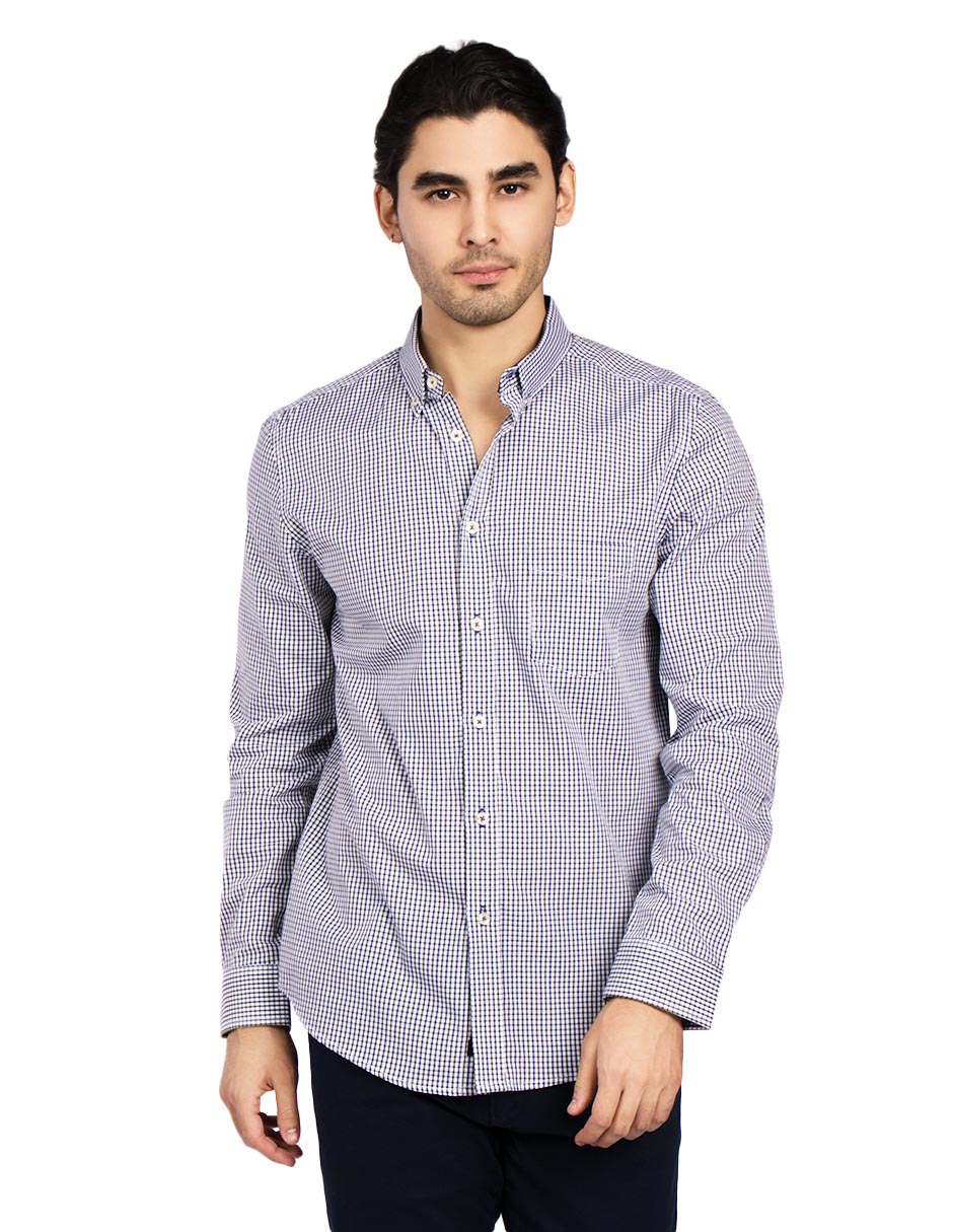 Camisas Para Hombre Manga Larga Micro Cuadros B45212 Olivo