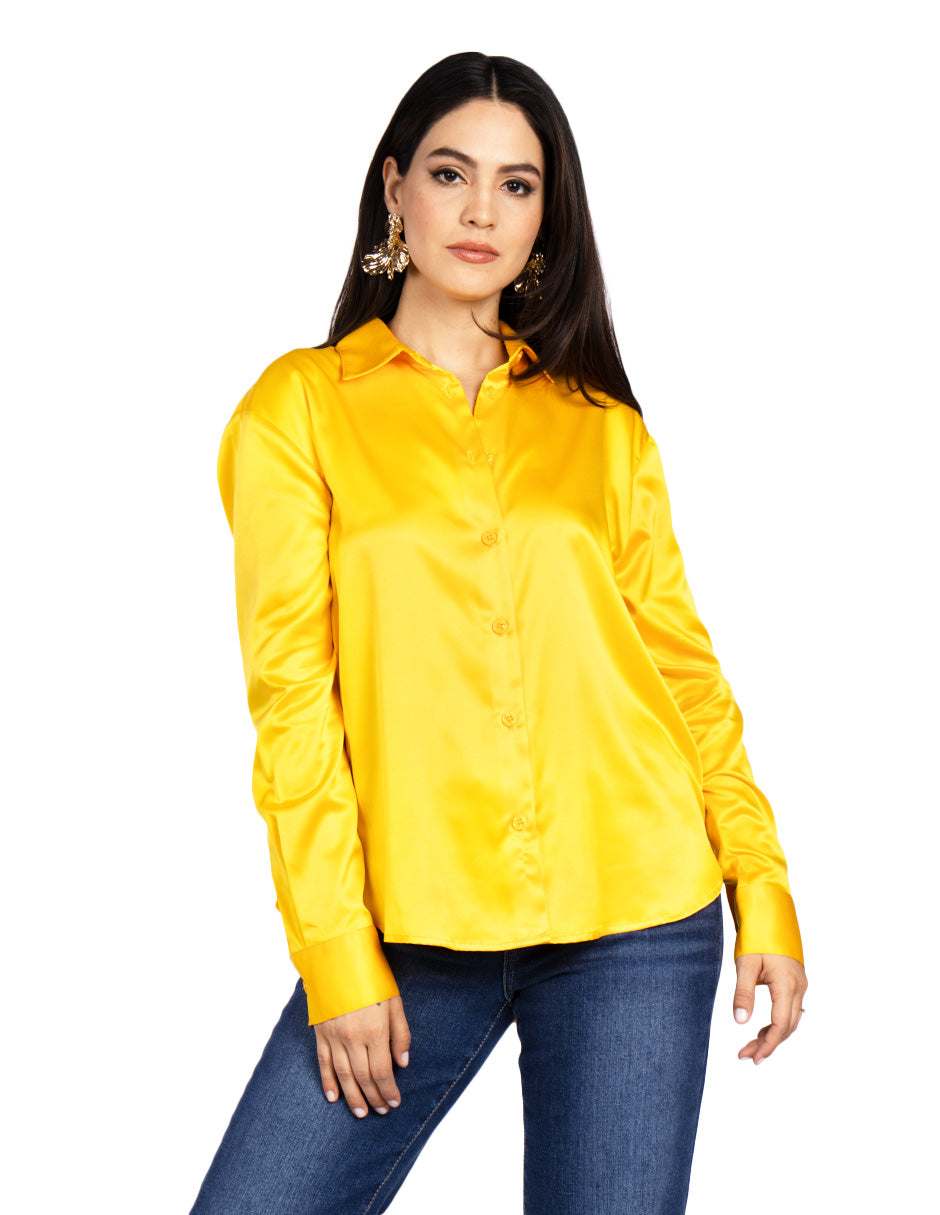 Blusas Para Mujer Camisera Satinada N51103 Amarillo