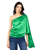 Blusas Para Mujer Satinada De Un Hombro N51100 Verde