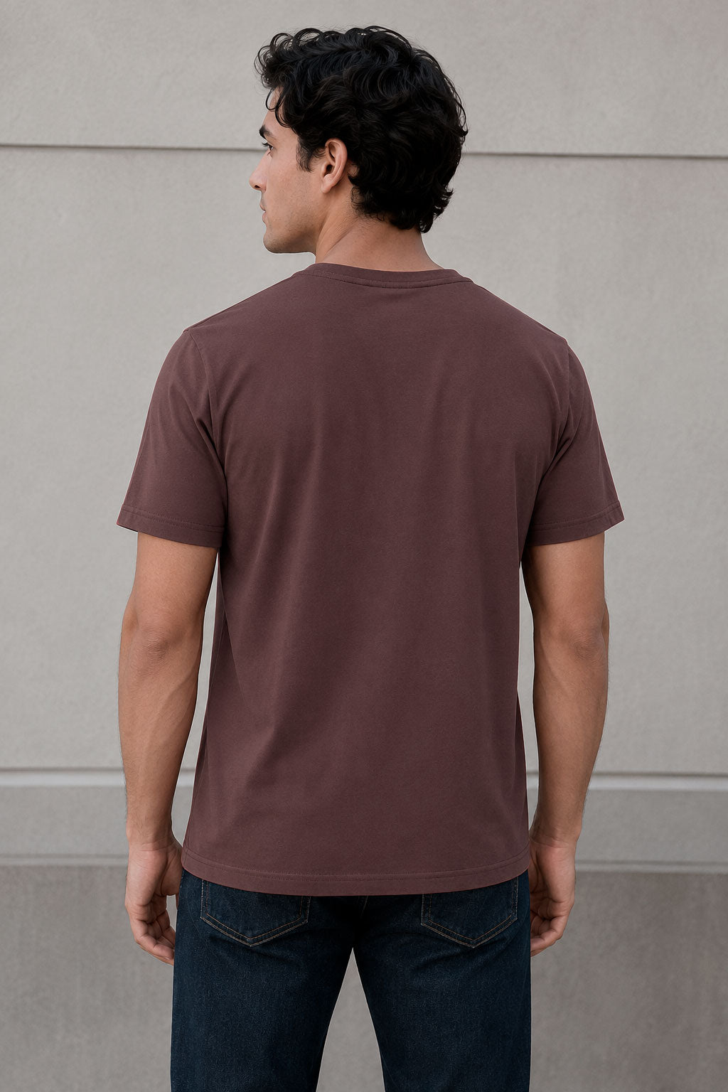 Playeras Para Hombre Básica De Cuello Redondo De Algodón A65401 Tinto