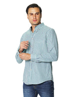 Camisas Para Hombre Manga Larga Cuadros Bicolor B45203 Verde