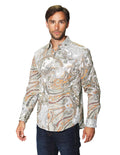 Camisas Para Hombre Manga Larga Estampado Paisley B45503 Blanco