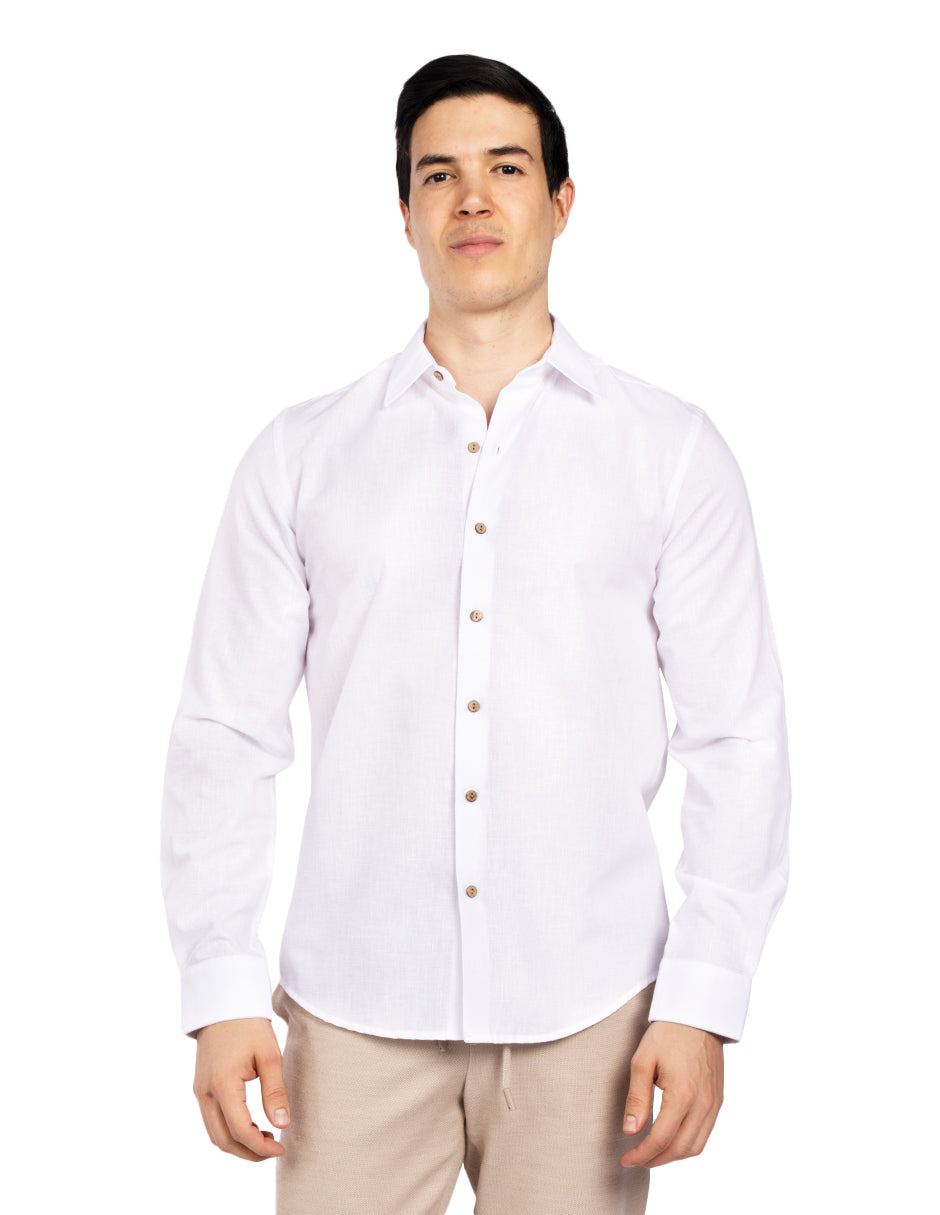Camisas Para Hombre Tipo Lino Regular Fit B51321 Blanco