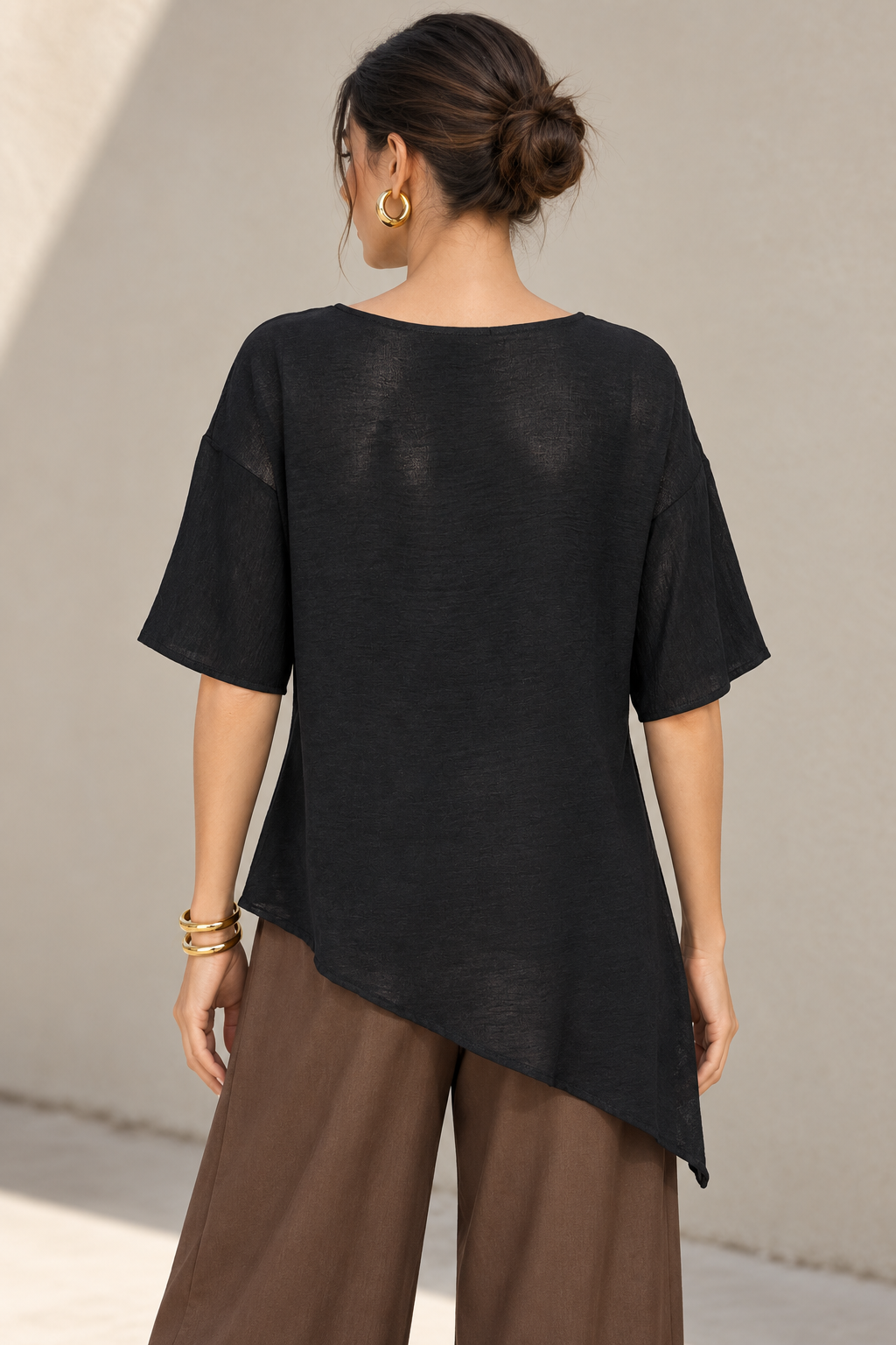 Blusas Para Mujer Asimétrica De Tela Fruncida Oversize N63115 Negro