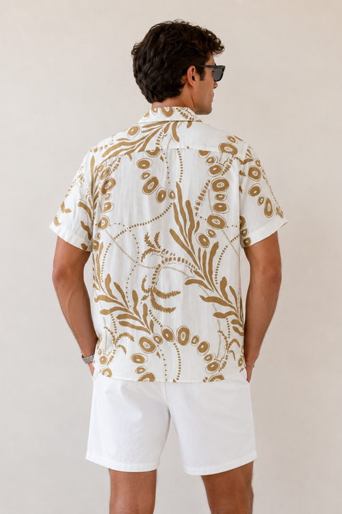 Camisas Para Hombre Manga Corta Verano Playa B61553 Kakhi