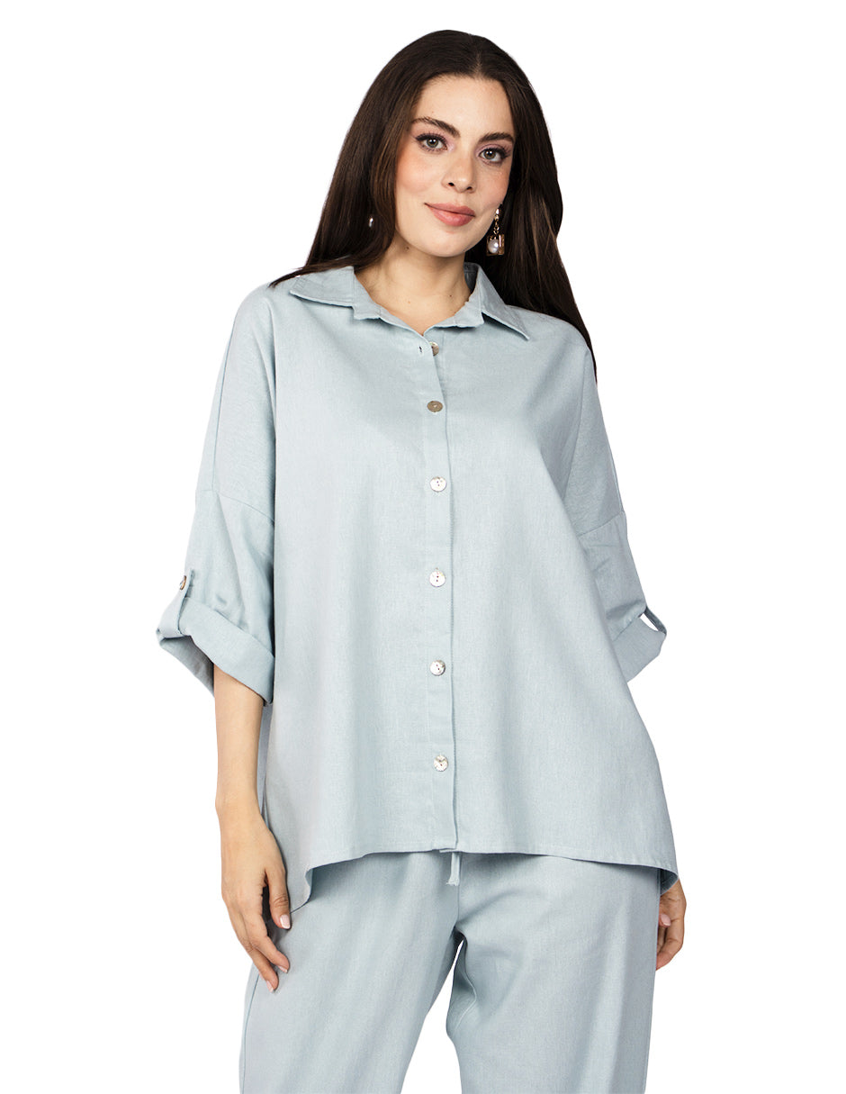 Blusas Para Mujer Camisera Oversize Lisa N51142 Aqua