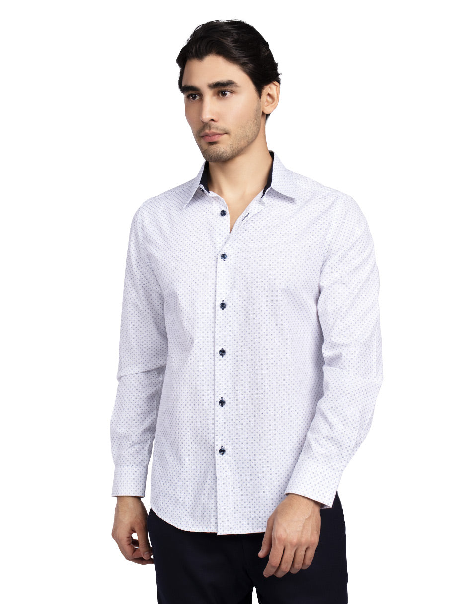 Camisas Para Hombre Slim Fit Microcuadros B51312 Blanco