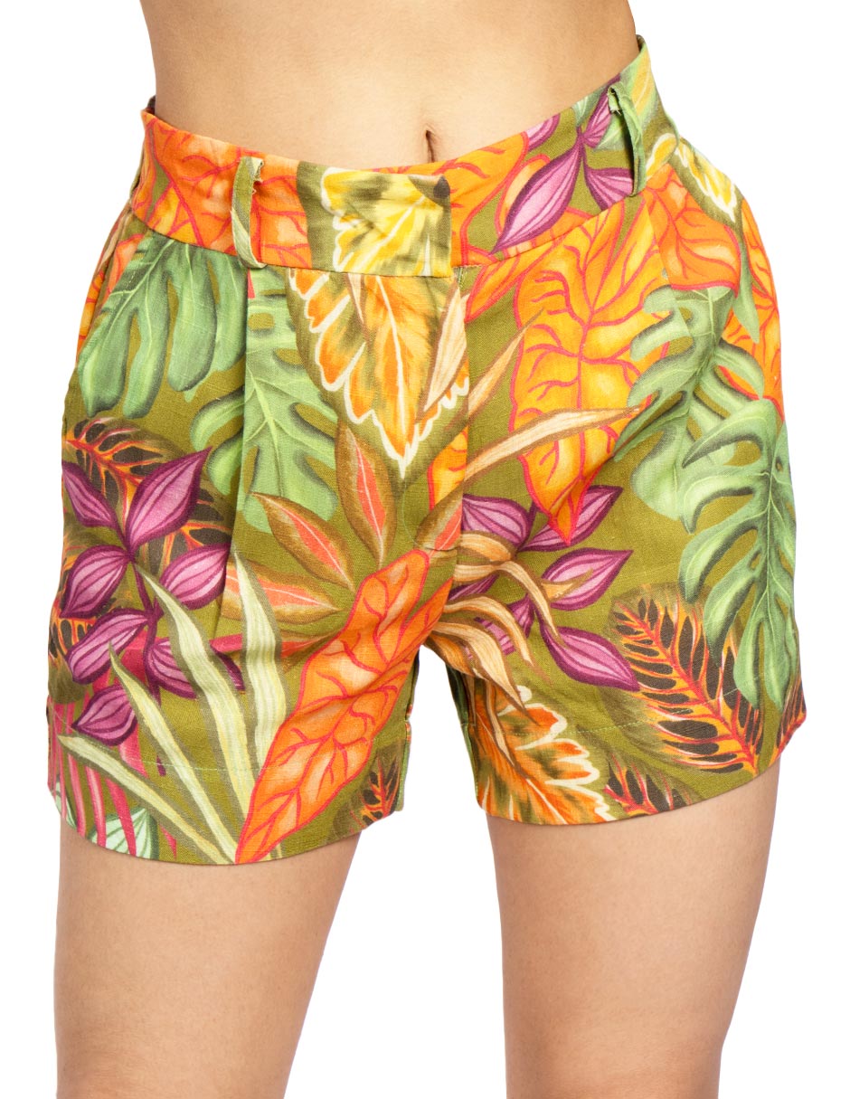 Shorts Para Mujer Tipo Lino Estampado Y51105 Verde