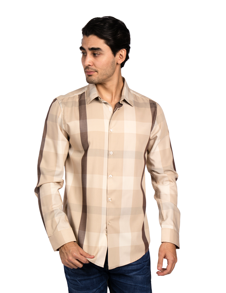 Camisas Para Hombre Bambú Manga Larga B51338 Kaki