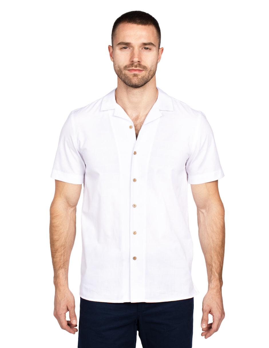 Camisas Para Hombre Jacquard De Manga Corta B51361 Blanco