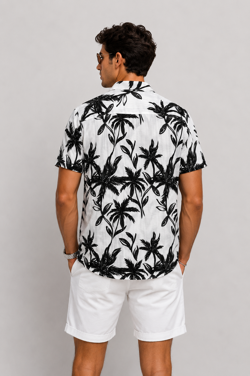Camisas Para Hombre Manga Corta Hawaiana Fresca B61555 Blanco