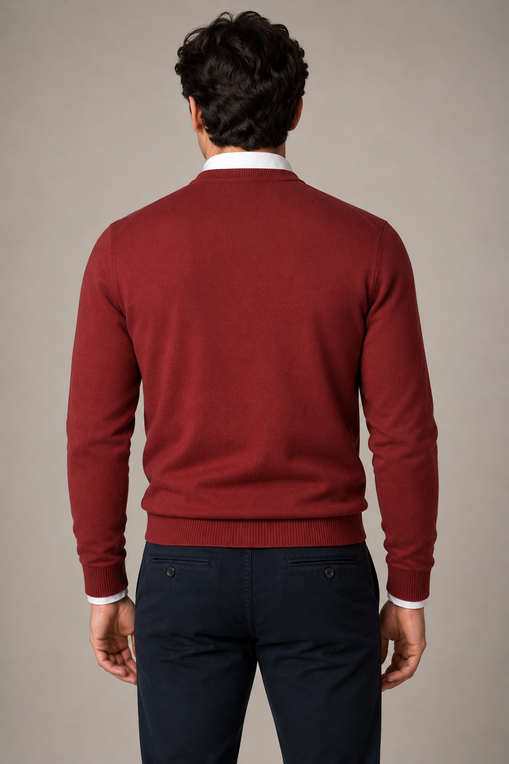 Suéteres Para Hombre Básico de Punto Fino E65301 Vino