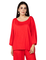 Blusas Para Mujer Bluson Manga 3/4 Tipo Lino N51147 Rojo