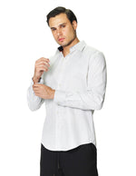 Camisas Para Hombre Manga Larga Satinada Estampada B45322 Blanco