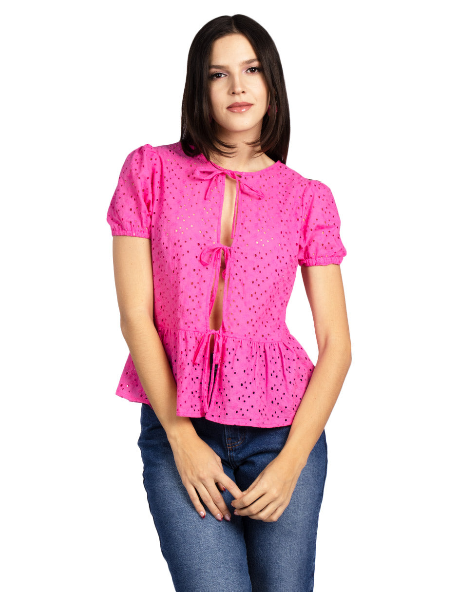 Blusas Para Mujer Bordada Con Escote N51155 Rosa