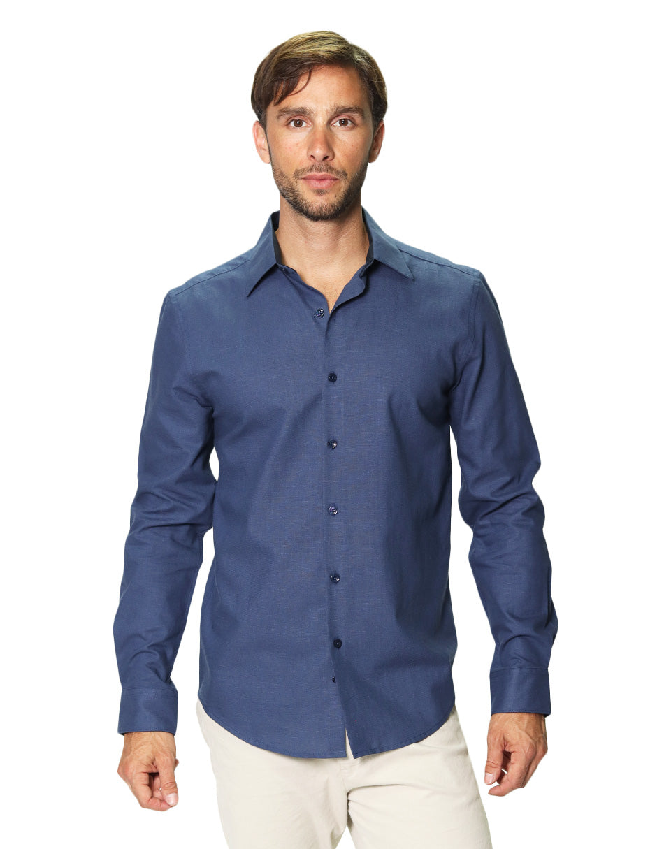 Camisas Para Hombre Manga Larga Mate Textura B45301 Marino