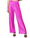 Pantalones Para Mujer Bobois Moda Casuales Corrugado De Tiro Alto Comodo De Pierna Ancha Wide Leg W41100 Fiusha