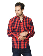 Camisas Para Hombre Manga Larga Cuadros B45204 Naranja