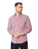 Camisas Para Hombre Manga Larga Micro Cuadros B45202 Vino