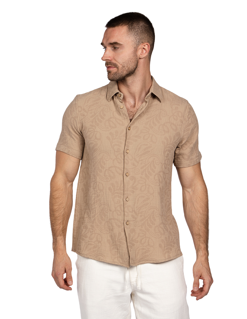 Camisas Para Hombre Tipo Lino Jacquard B51374 Kaki