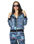 Chamarras Para Mujer Satinada Bomber Jacket Estampada Q43103 Azul