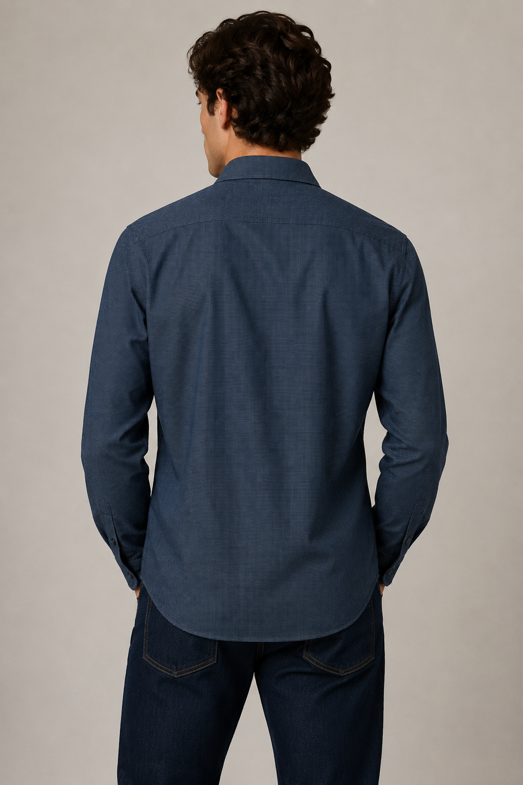Camisas Para Hombre Manga Larga Cuadros B45307 Indigo