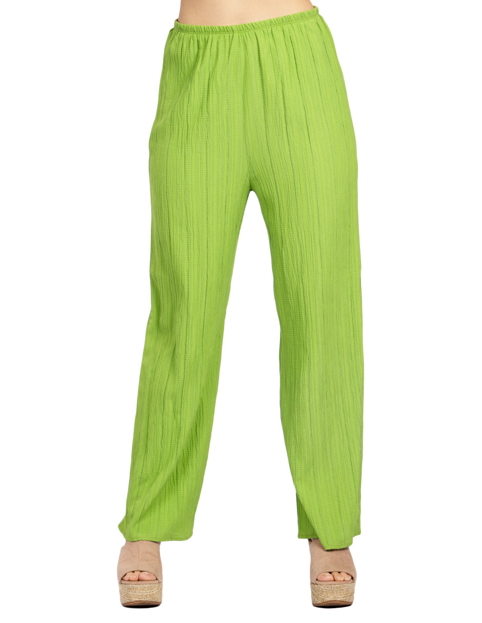 Pantalones Para Mujer Basico Corrugado De Tiro Alto W41142 Verde