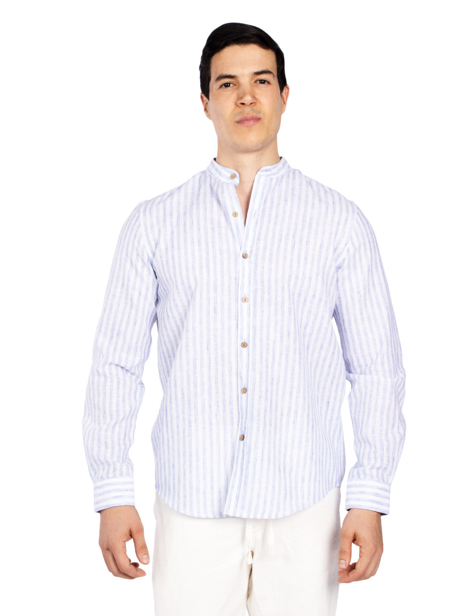 Camisas Para Hombre Tipo Lino Rayas B51324 Azul