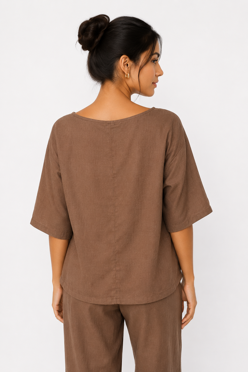 Blusas Para Mujer Cuello Barco Oversize Tipo Lino N61153 Cocoa