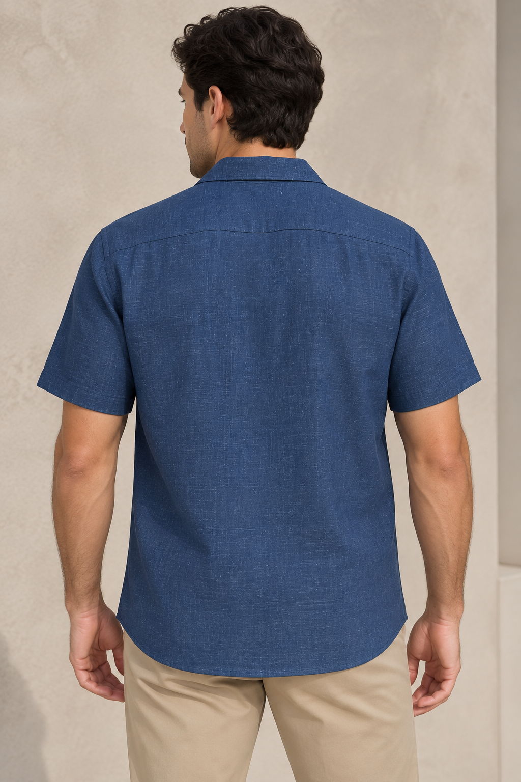 Camisas Para Hombre Tipo Lino Corte Relaxed Estilo Resort B61551 Indigo