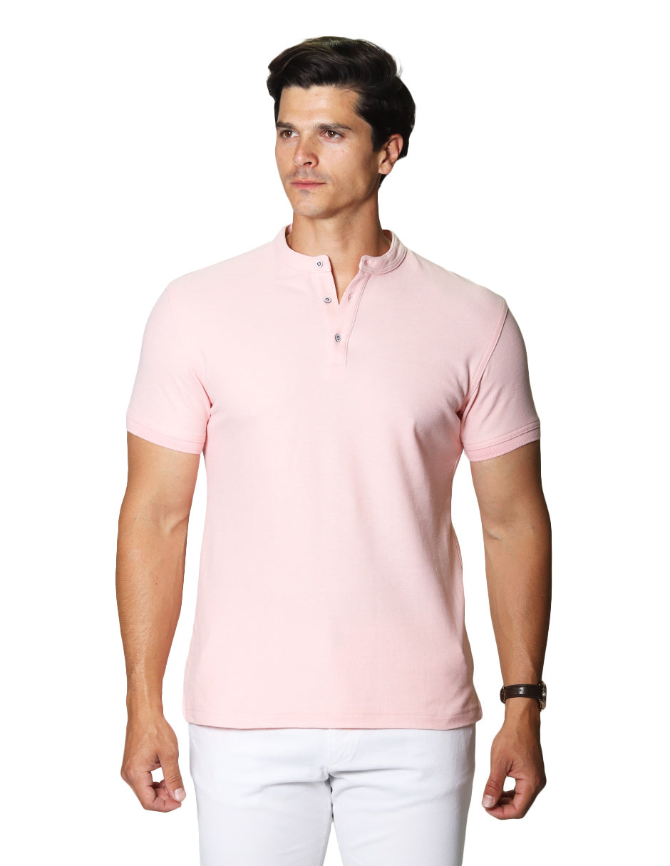 Playeras Polo Para Hombre Lisa De Manga Corta Cuello Mao APCMAO Rosa