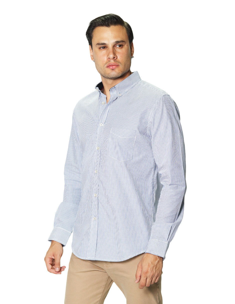 Camisas Para Hombre Manga Larga Micro Rayas B45201 Azul