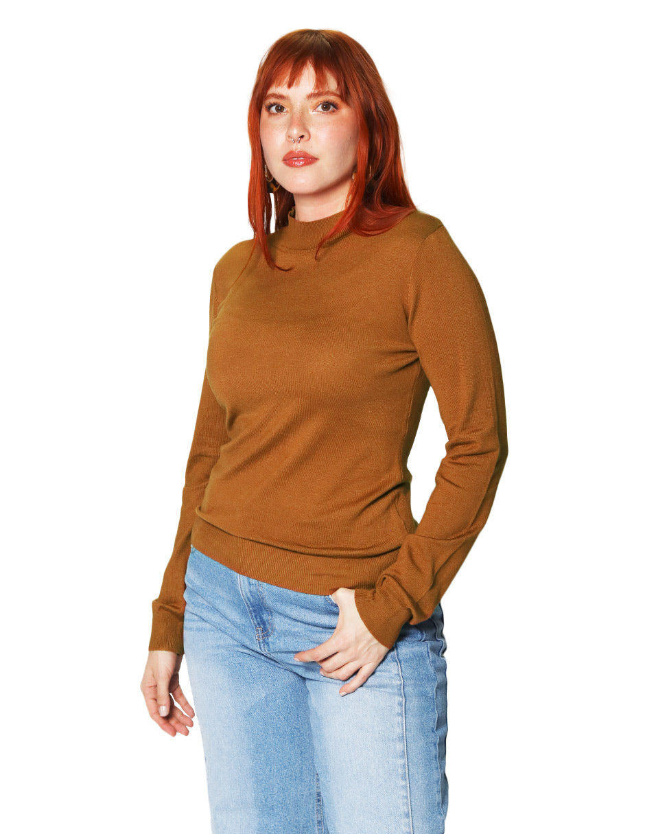 Sueteres Para Mujer Liso De Cuello Alto O43202 Ocre