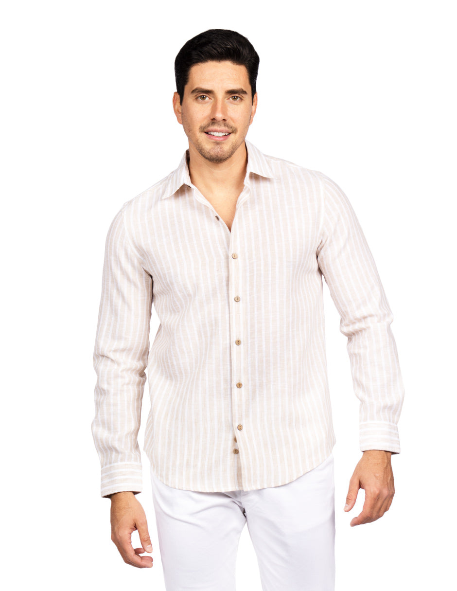 Camisas Para Hombre Tipo Lino Rayas B51323 Kaki