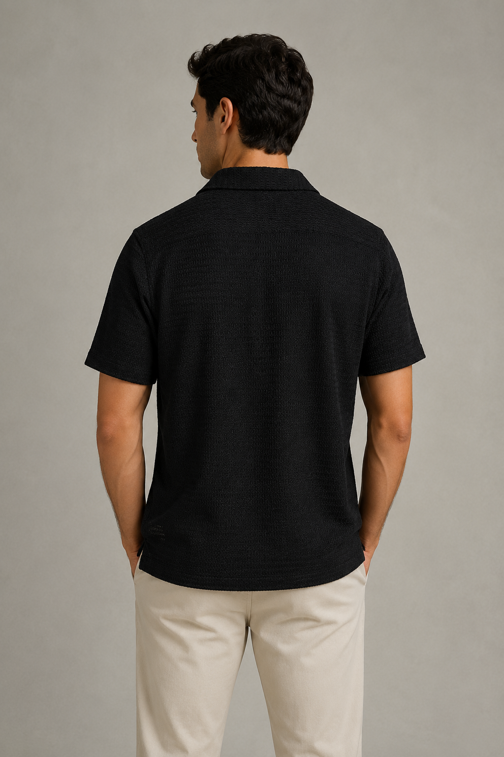 Camisas Para Hombre Manga Corta Con Tejido de Punto B65457 Negro