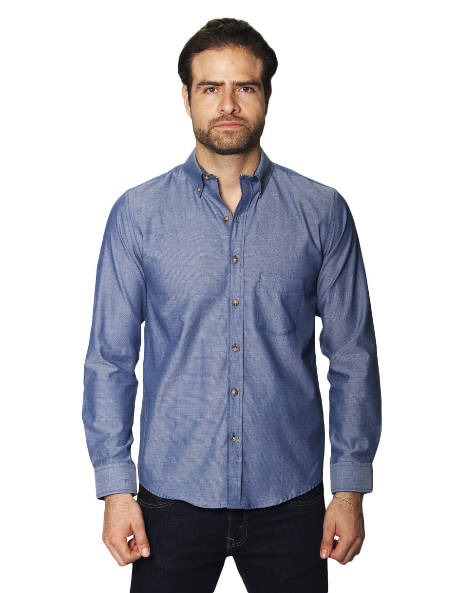 Camisas Para Hombre Manga Larga Lisa B45101 Azul