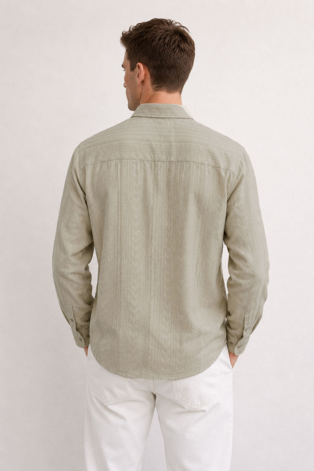 Camisa para Hombre Manga Larga Jacquard Antiarrugas B61406 Kaki