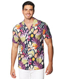 Camisas Para Hombre Bobois Moda Casuales De Manga Corta Cuello Abierto Con Estampado Tropical Relaxed Fit B41581 Marino