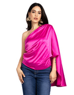 Blusas Para Mujer Satinada De Un Hombro N51100 Fiusha